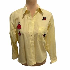 Yellow Button-Down Shirt with Ladybug Embroidery – Lasolas (Size S)